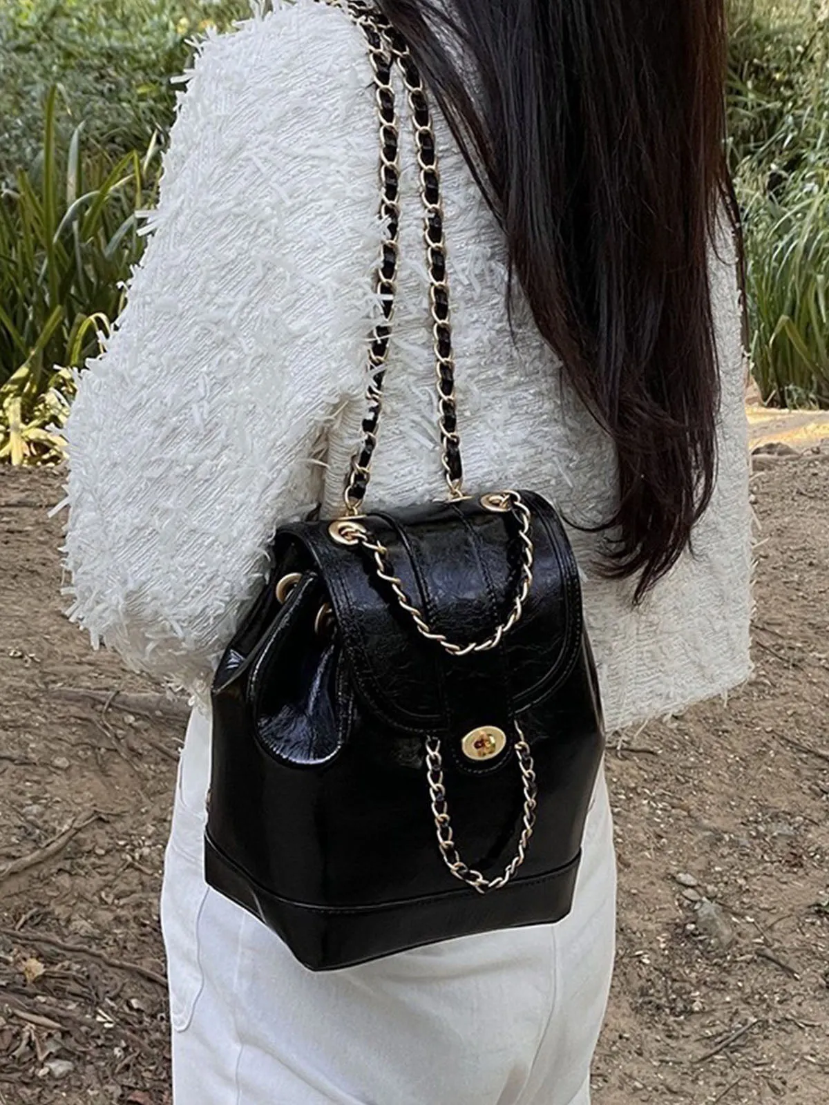 Bucket bag style Chain Backpack