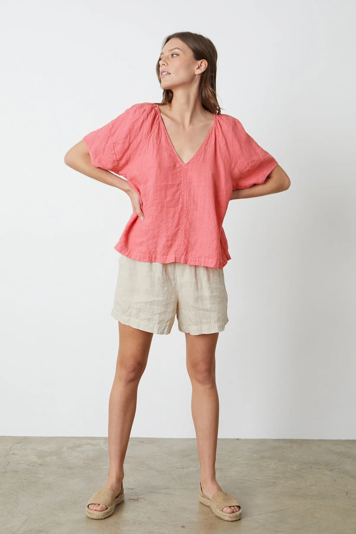 CALLIN PUFF SLEEVE LINEN TOP