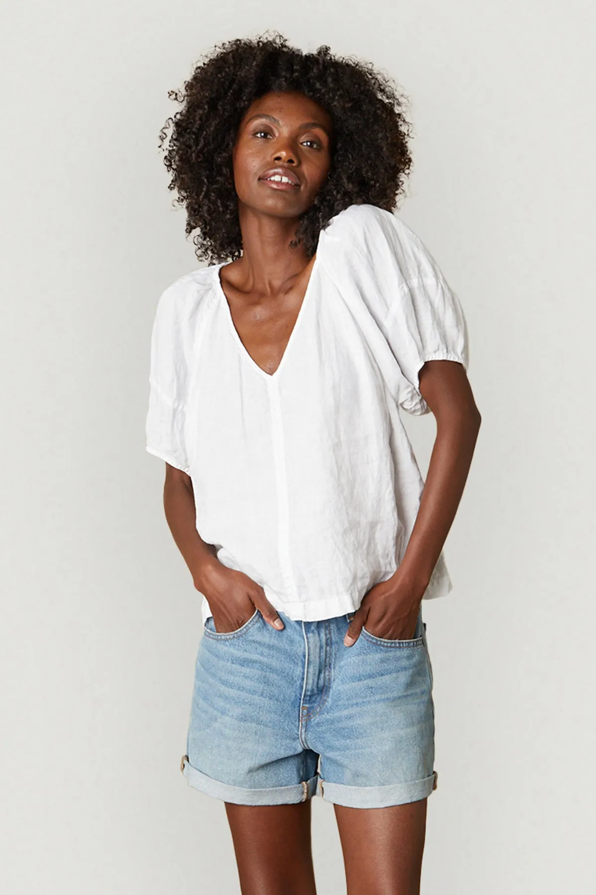 CALLIN PUFF SLEEVE LINEN TOP