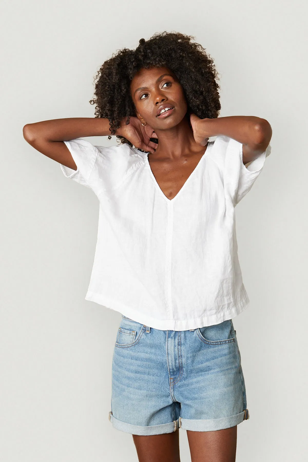 CALLIN PUFF SLEEVE LINEN TOP