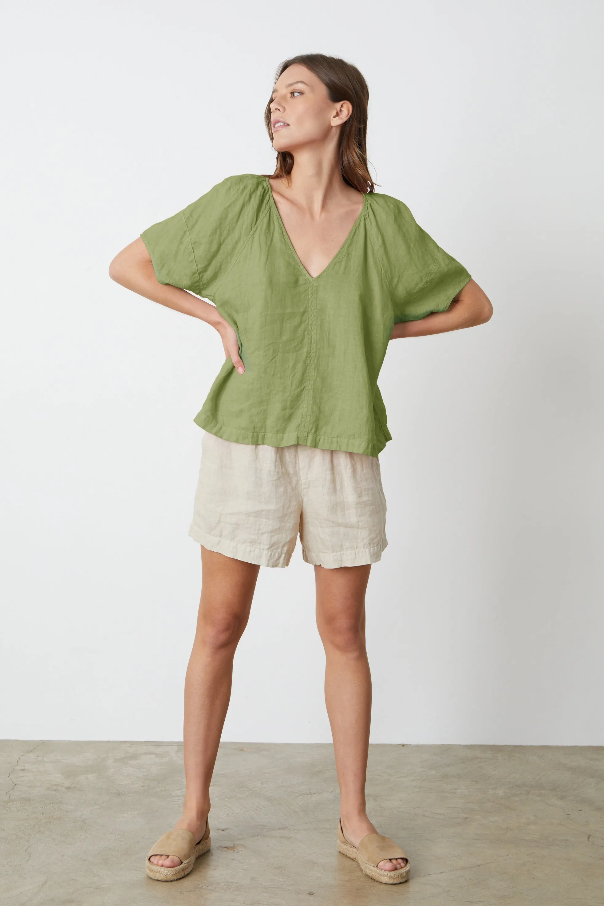 CALLIN PUFF SLEEVE LINEN TOP