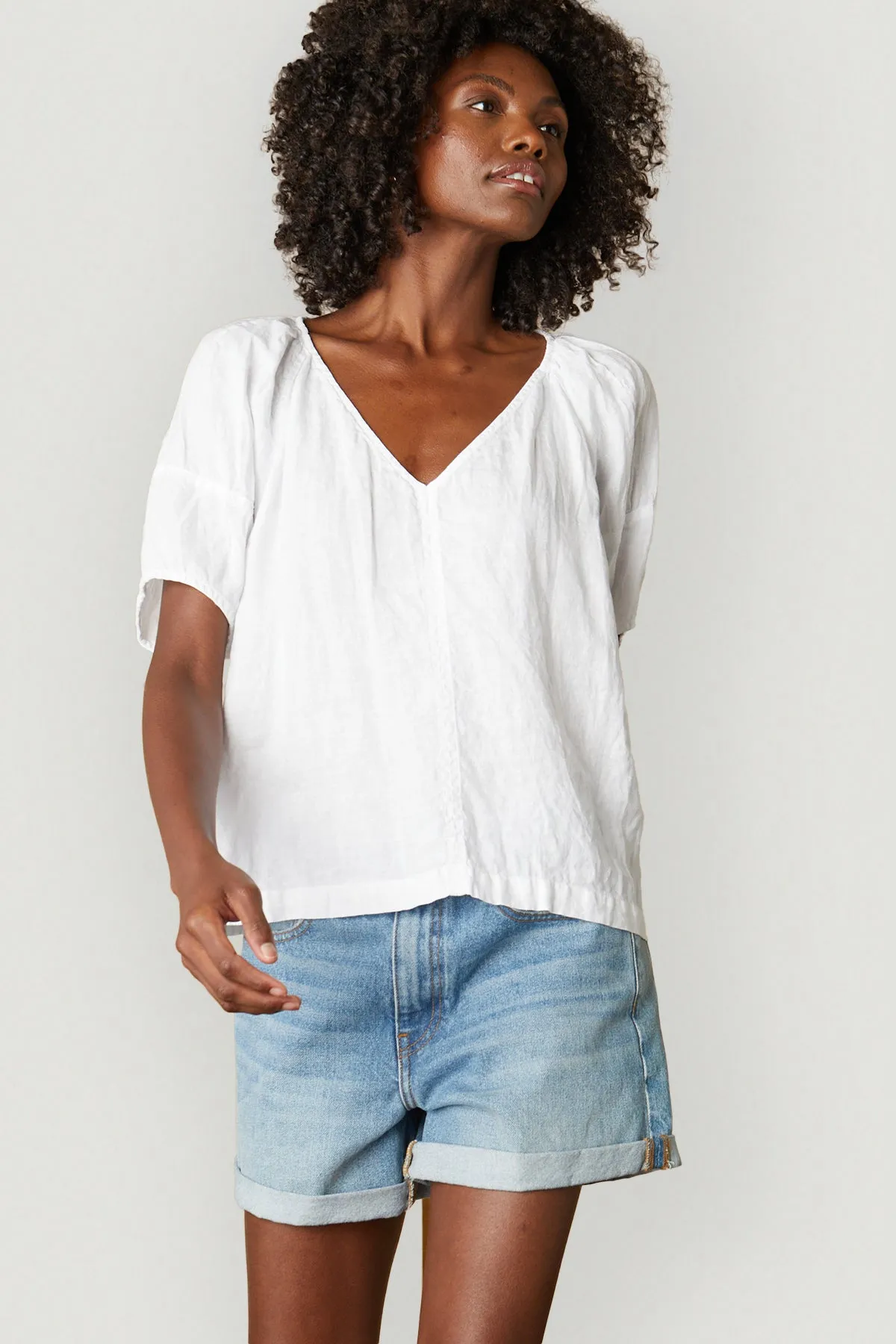 CALLIN PUFF SLEEVE LINEN TOP