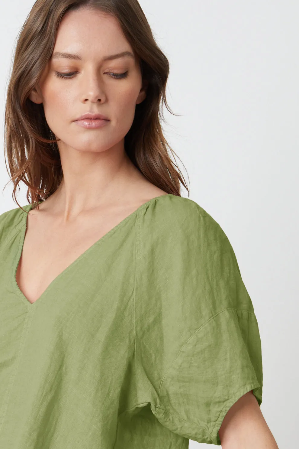 CALLIN PUFF SLEEVE LINEN TOP