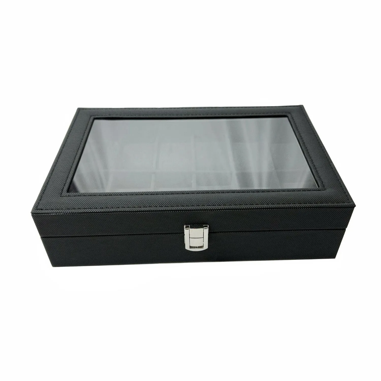 Carbon Fiber 12 Slot Watch Box with Glass Window - GOMINIMO