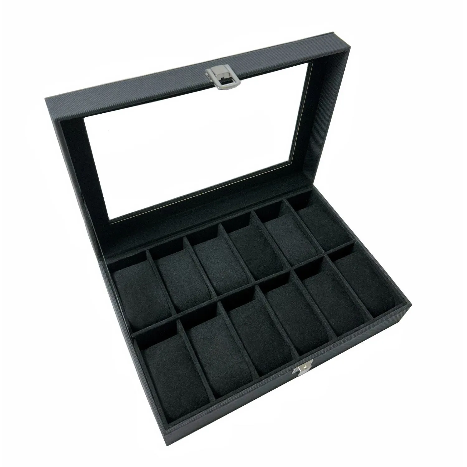 Carbon Fiber 12 Slot Watch Box with Glass Window - GOMINIMO