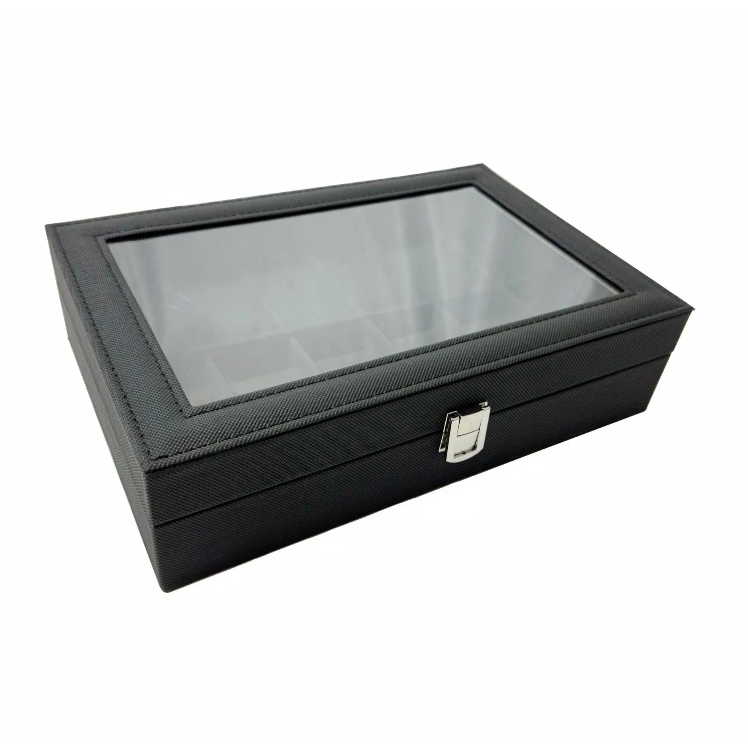 Carbon Fiber 12 Slot Watch Box with Glass Window - GOMINIMO