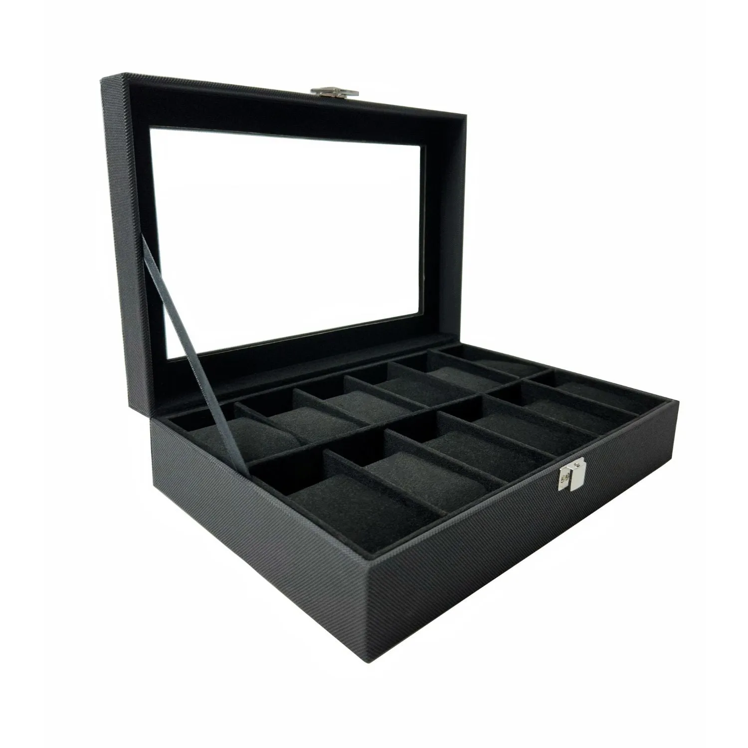 Carbon Fiber 12 Slot Watch Box with Glass Window - GOMINIMO