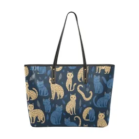 Cat Themed PU Leather Tote Bag