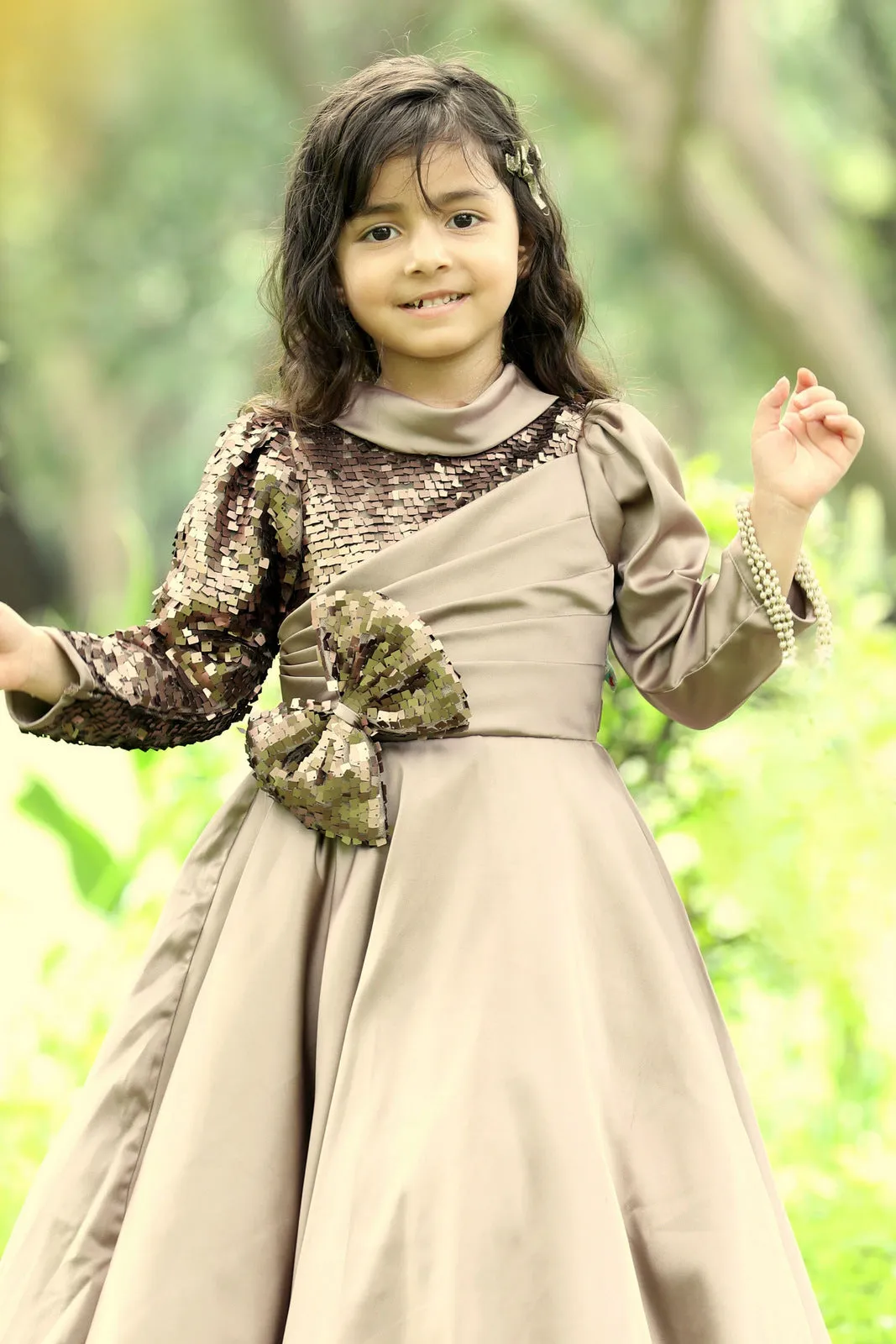 Champagne Gold Long Party Frock for Girls