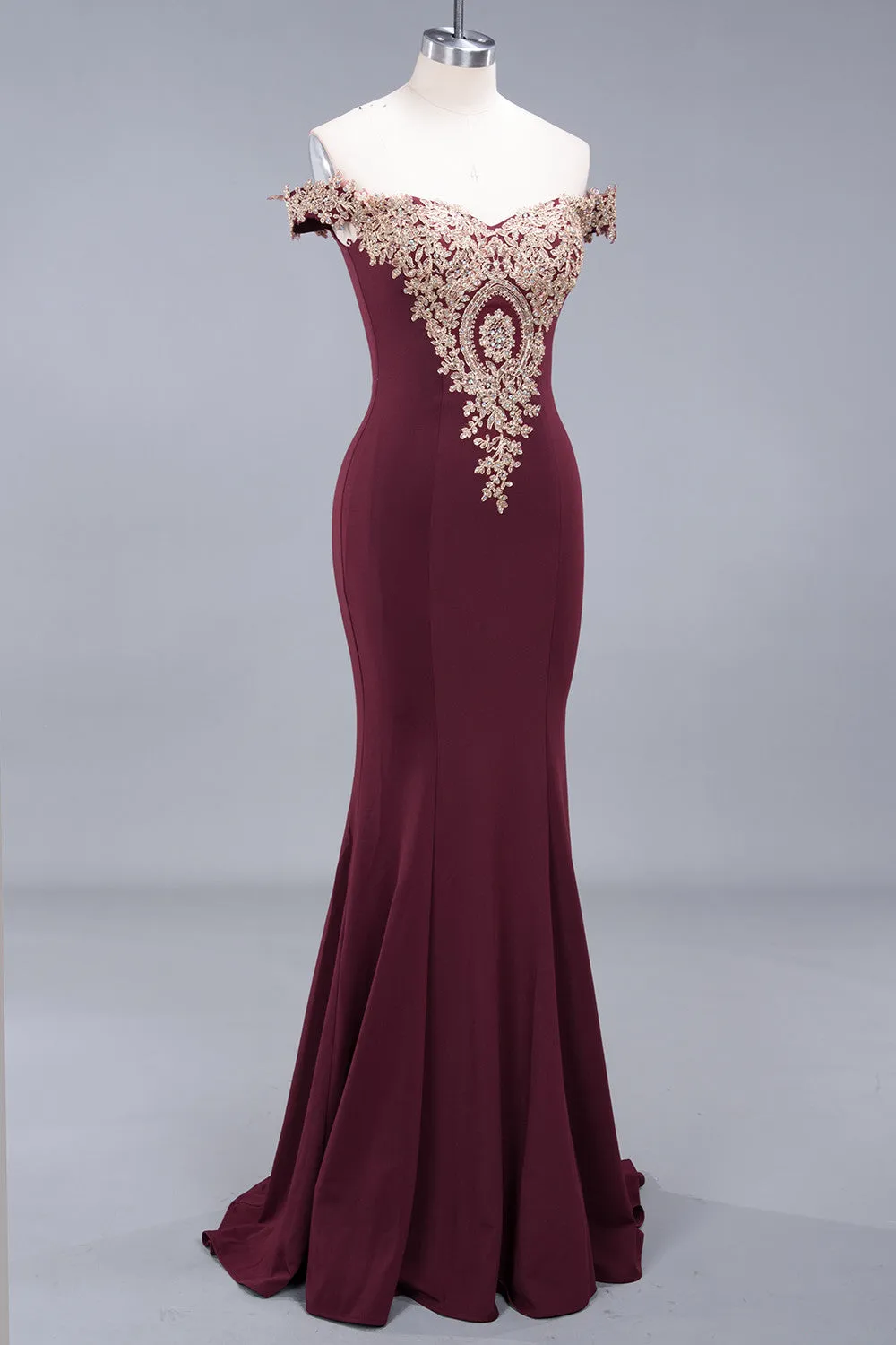 Charming Long Off The Shoulder Mermaid Appliques Bridesmaid Dress