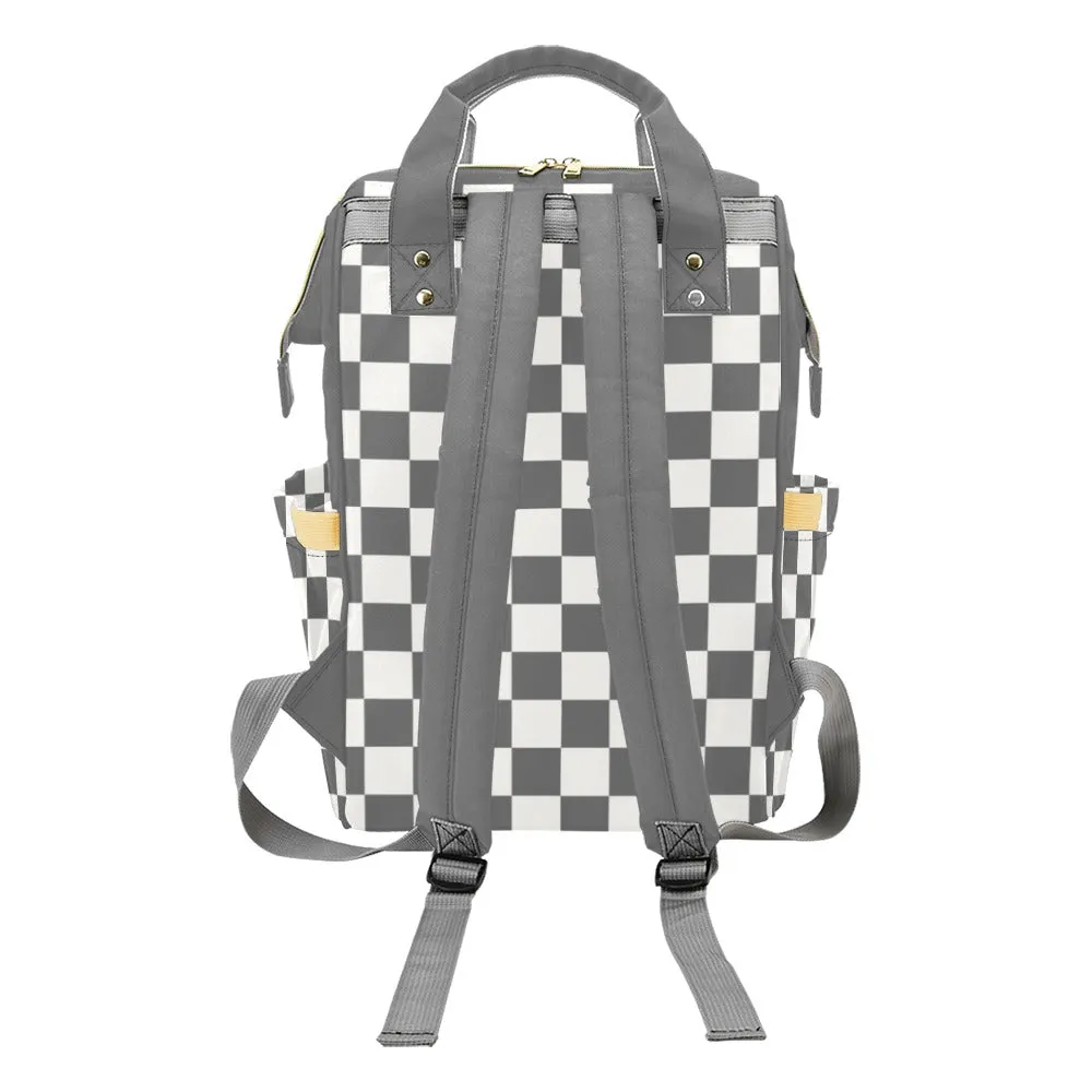 Checkered Diaper Bag Backpack, Grey Cream Check Baby Boy Girl Waterproof Insulated Pockets Stylish Mom Dad Designer Men Women Multipurpose