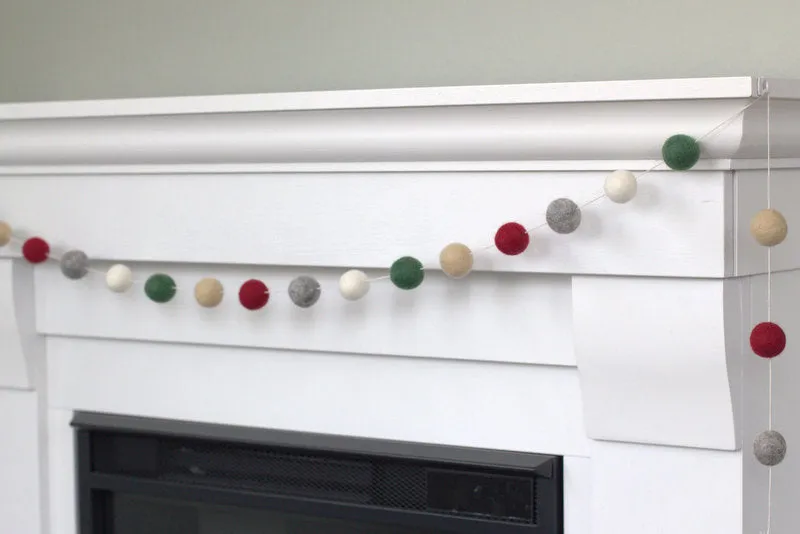 Christmas Felt Ball Garland- Burgundy, Forest, Gray, Almond, White