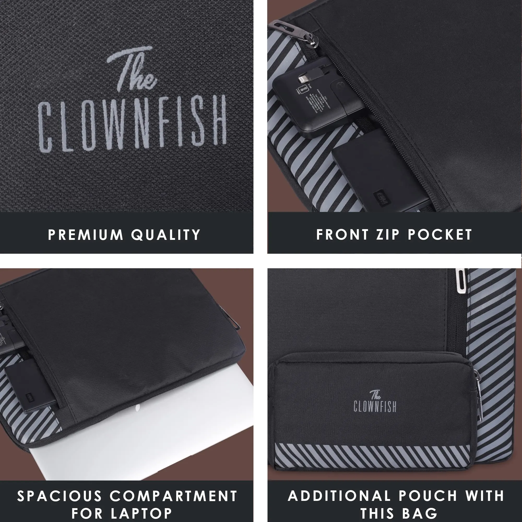 Clownfish Combo of Algo Series 13 inch Laptop Sleeve with Scholar Series Travel Pouch Toiletry Bag | Laptop Sleeves and Slipcases | Unisex Laptop Sleeve | Unisex Travel Pouch/Toiletry Kit | Black