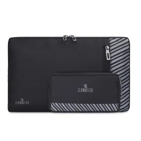 Clownfish Combo of Algo Series 13 inch Laptop Sleeve with Scholar Series Travel Pouch Toiletry Bag | Laptop Sleeves and Slipcases | Unisex Laptop Sleeve | Unisex Travel Pouch/Toiletry Kit | Black