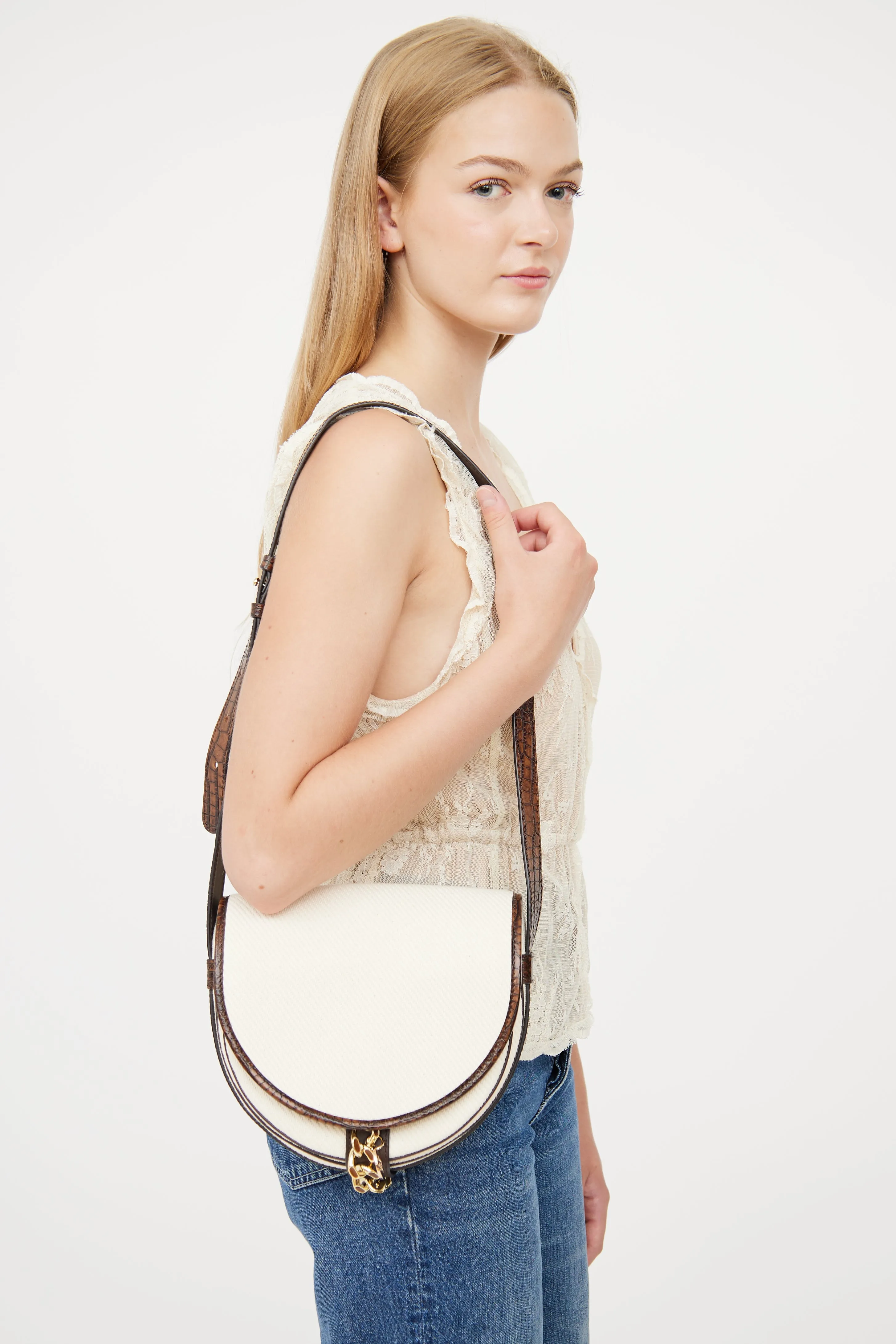 Cream & Brown Mara Saddle Bag