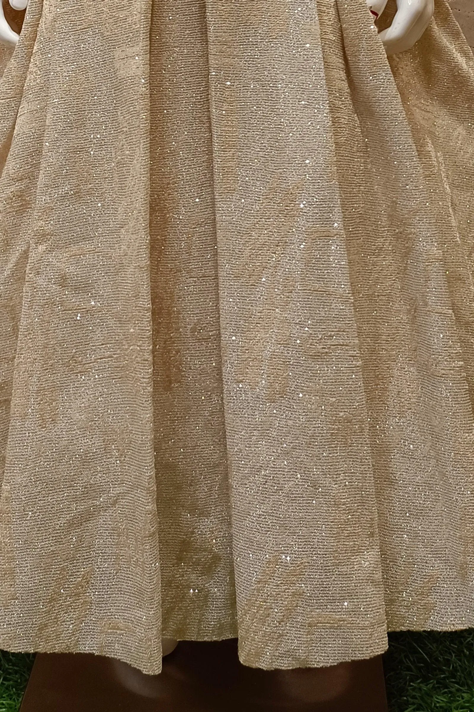 Cream Glitter work Long Party Gown for Girls