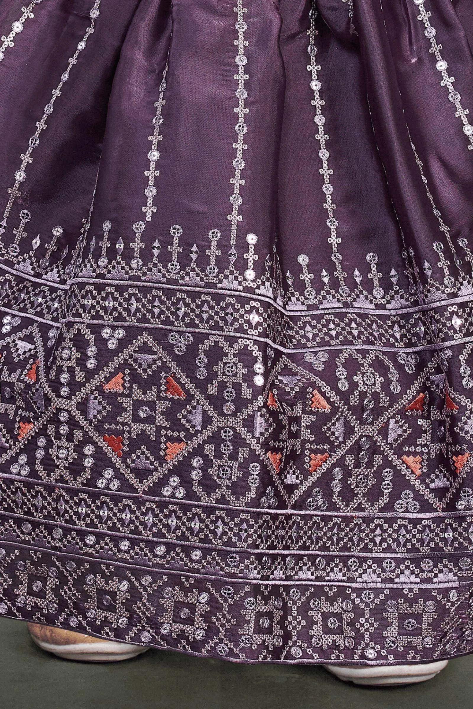 Dark Lilac Zari, Sequins, Thread and Stone work Lehenga Choli for Girls