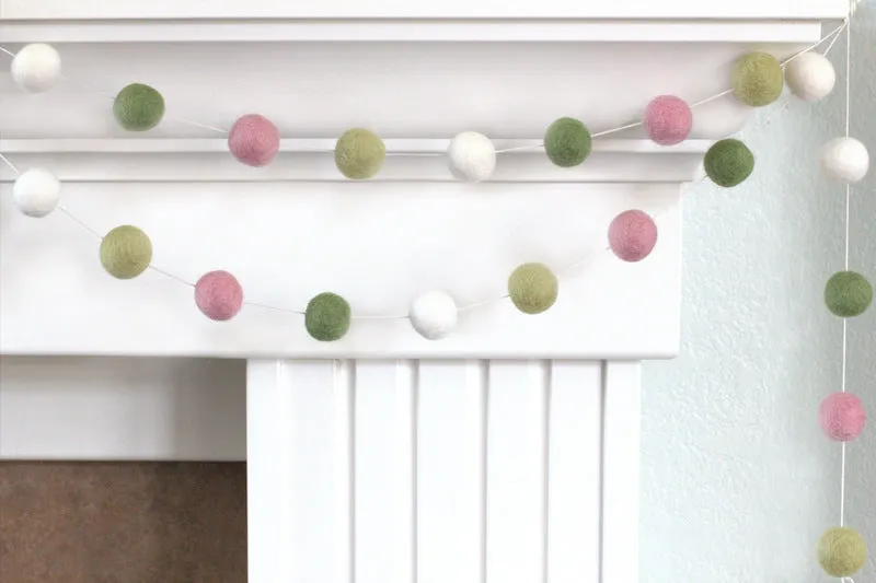 Felt Ball Garland- Pink, Green, White