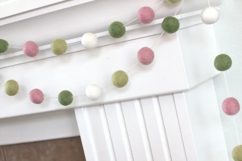 Felt Ball Garland- Pink, Green, White