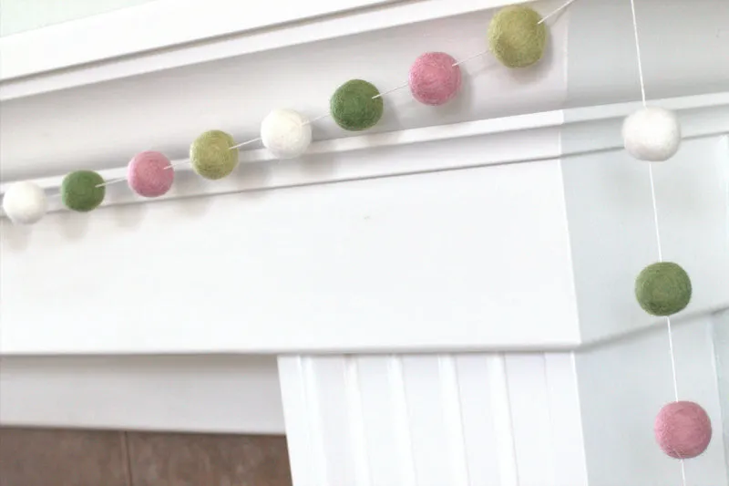 Felt Ball Garland- Pink, Green, White