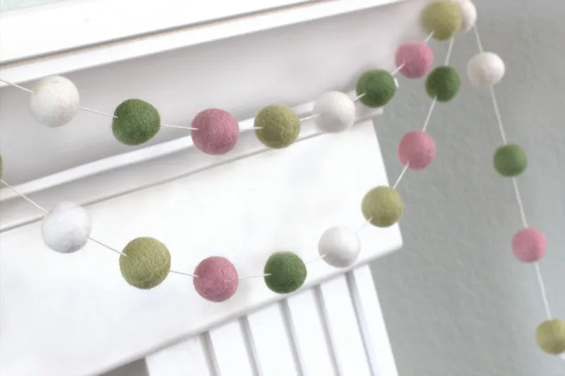 Felt Ball Garland- Pink, Green, White