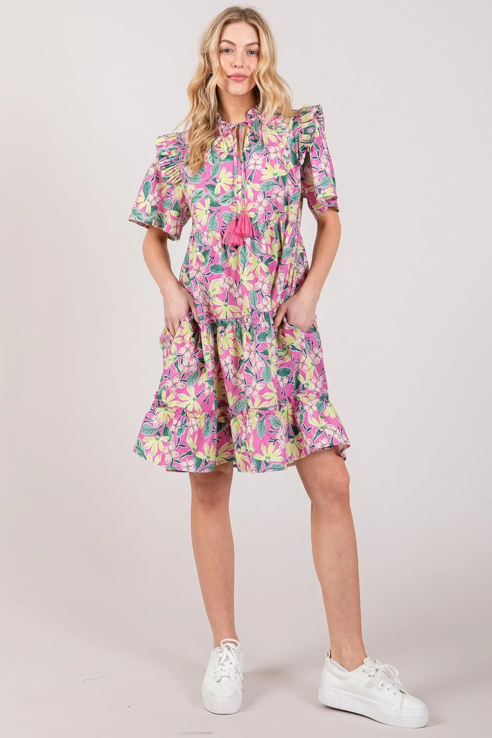 Floral Ruffle Short Sleeve Dress