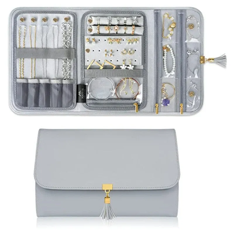 Foldable Jewelry Storage Travel Organizer - Portable Multi-Compartment Jewelry Case for Rings, Earrings, and More