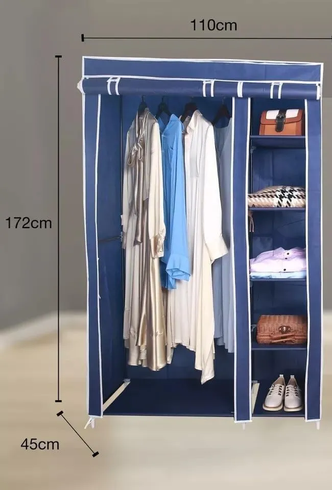 Generic Fabric Canvas Wardrobe Organizer Clothes Rail Shelves Storage Closet Double Tall (Blue), 59-60-61-62A