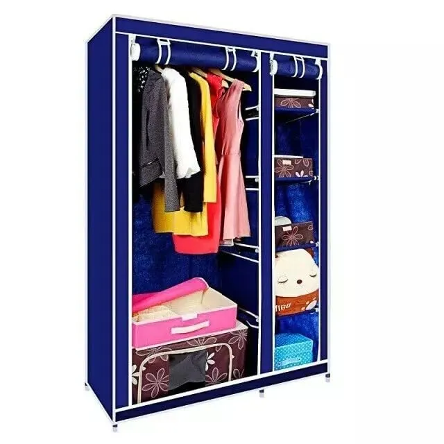 Generic Fabric Canvas Wardrobe Organizer Clothes Rail Shelves Storage Closet Double Tall (Blue), 59-60-61-62A