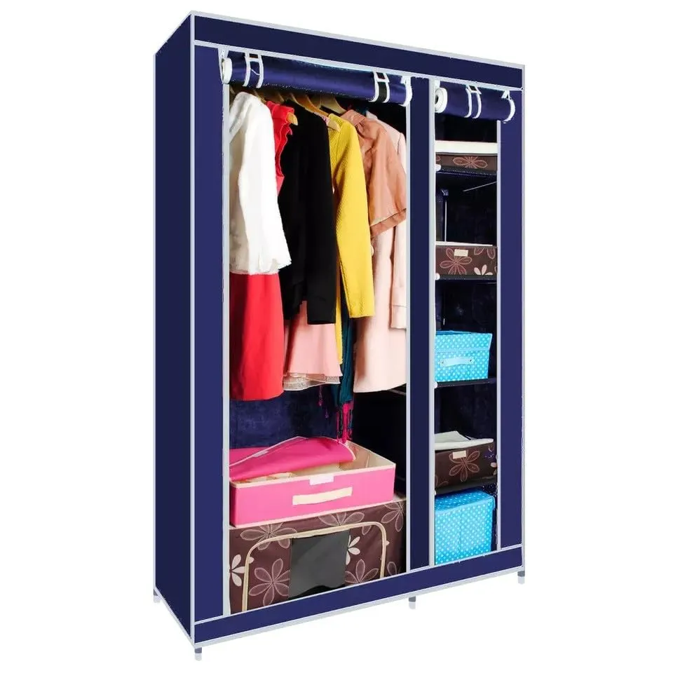 Generic Fabric Canvas Wardrobe Organizer Clothes Rail Shelves Storage Closet Double Tall (Blue), 59-60-61-62A