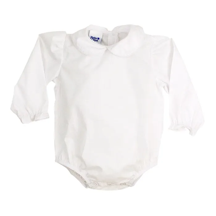 Girls Long Sleeve Button Back Onesie - White