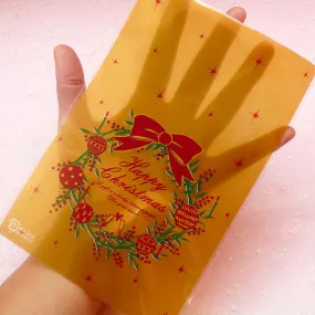 Happy Christmas Gift Bags (20 pcs / Gold) Plastic Bags Handmade Gift Kawaii Wrapping Bags Packaging Cookie Bags (12cm x 18cm) GB041