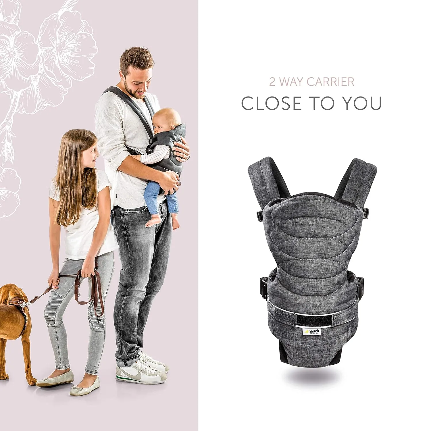 Hauck 2 Way Baby Carrier - Melange Charcoal