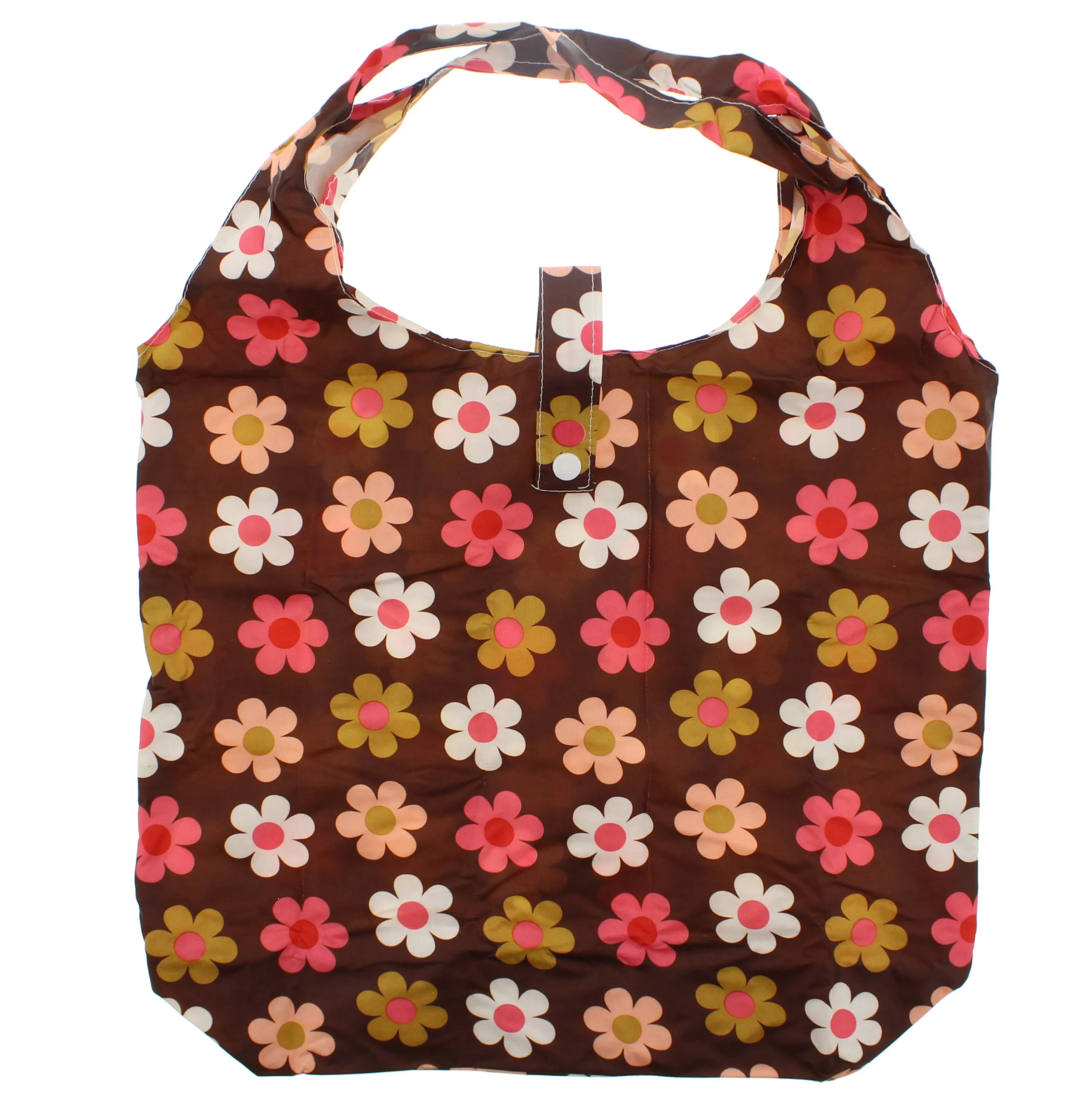 Heavy Duty Floral Print Brown Shopping Bag in Pocket Pouch