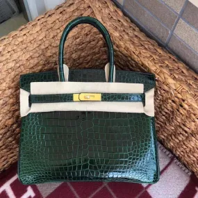 Hermès Birkin 30 Vert Fonce Crocodile Niloticus Lisse Gold Hardware GHW