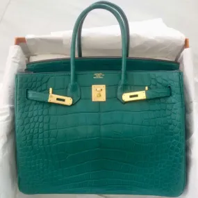 Hermès Birkin 35 Malachite Alligator Mississippi Matte Gold Hardware GHW