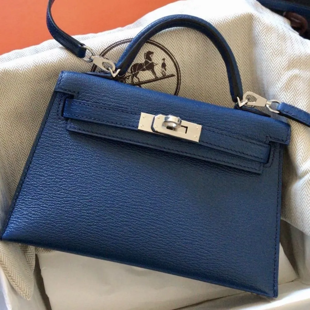 Hermès Kelly 20 Bleu Saphir Sellier Chevre Mysore Palladium Hardware PHW