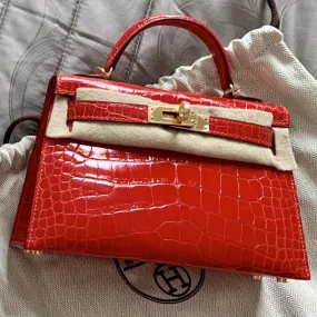 Hermès Kelly 20 Geranium Sellier Alligator Mississippi Lisse Gold Hardware GHW