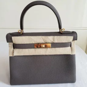 Hermès Kelly 28 Gris Etain Togo Gold Hardware GHW