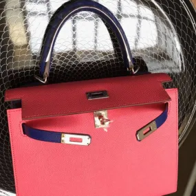 Hermès Kelly HSS 25 Rose Azalee/Bleu Electrique Epsom Palladium Hardware PHW