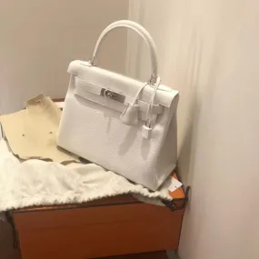 Hermès Kelly HSS 28 Blanc (White) Taurillon Clemence Palladium Hardware PHW