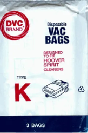 Hoover Type K BAG DVC Brand Vacuums Bags - 3 in a pack