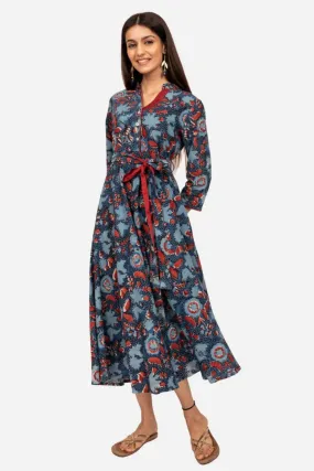 Indigo ajrakh printed dress