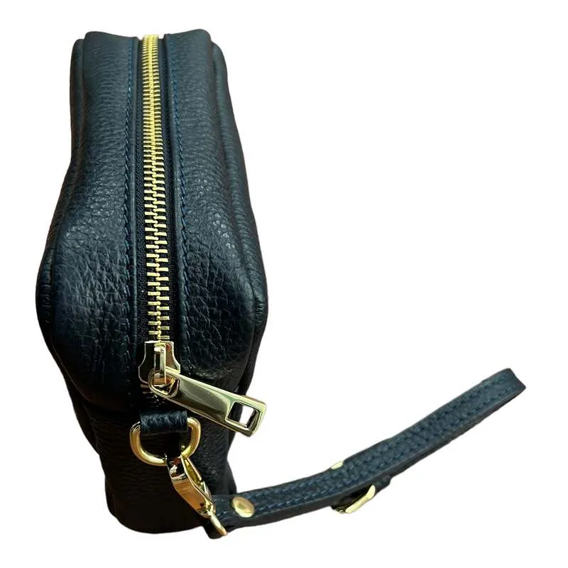 Italian Leather Box Bag in Navy