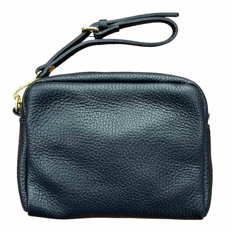 Italian Leather Box Bag in Navy