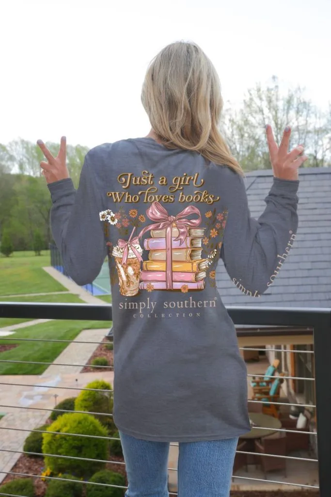 'Just A Girl' Bow Tied Books Long Sleeve Tee by Simply Southern