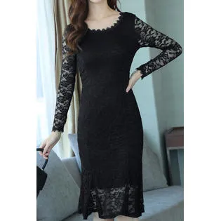 Ketty More Women Half Sleeve Knee Length Hollow Lace-KMWDC772