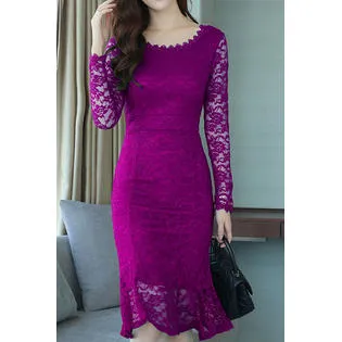 Ketty More Women Half Sleeve Knee Length Hollow Lace-KMWDC772