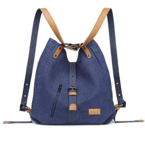 Kono Casual Canvas Dual-Use Large Capacity Shoulder Bag and Backpack - Navy | Versatile & Stylish