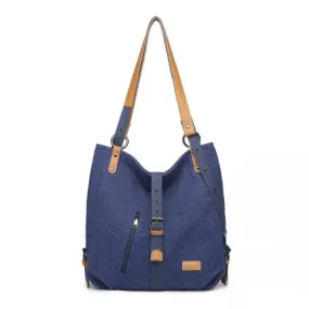 Kono Casual Canvas Dual-Use Large Capacity Shoulder Bag and Backpack - Navy | Versatile & Stylish